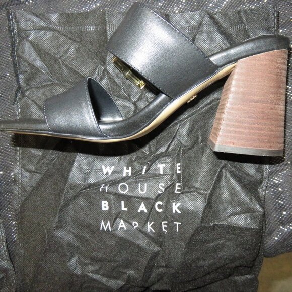 White House Black Market Bamboo Buckle Leather Mid-Heel Sandal size 7 Black NWT - Picture 6 of 16